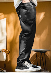 Maden 2022 New Men's Summer Cotton Pants Japanese Korean Style Elastic Waist Multi-Pocket Casual Breathable Solid Color Trousers